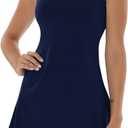 Tennis Dress for Women Workout Dress with Built-in Bra & Shorts Pockets for Athletic Exercise Golf (Large, Navy)