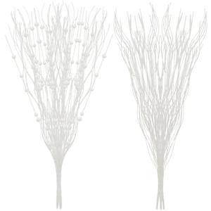 SLKING STORE SLK 16-Pack Artificial Glitter Berry Stem Ornaments, Christmas Decorative Glittery Twigs, Picks, Branches for Tree, Wreath, Small Vase, Halloween Party (White)