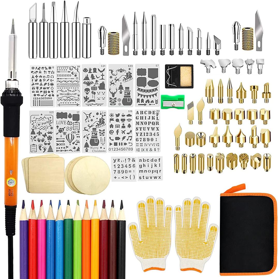 Wood Burning Kit, 110 Pieces Wood Burning Tool with Adjustable Temperature 200-420C, Professional Wood Burner Pen for Embossing Carving Soldering (Orange)