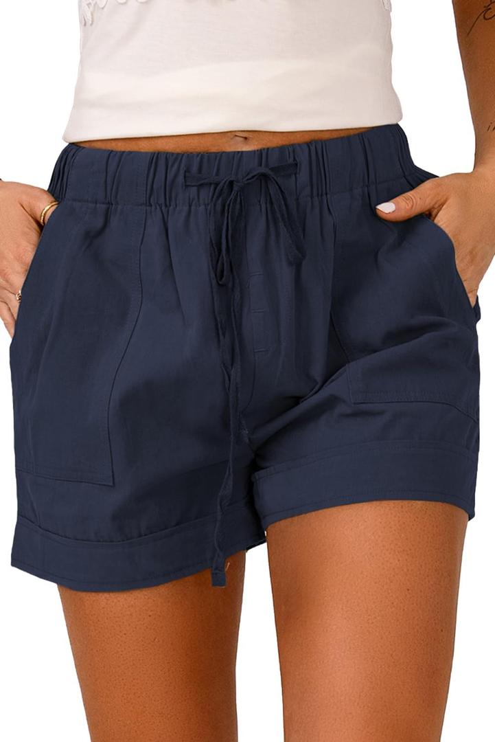 HVEPUO Women Casual Summer Shorts Elastic High Waisted Short Pants with Pockets (Small, 05-blue01)