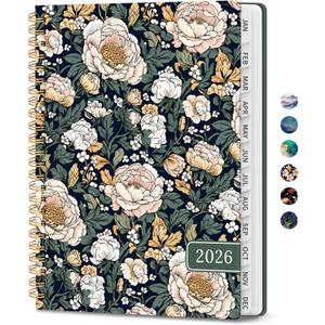 2026 Planner, Weekly and Monthly Calendar Planner for Women, Jan 2026 - Dec 2026, Hardcover Planning Agenda book with Tabs, Spiral Bound, Inner Pocket, Perfect for School Office Supplies, 6.3" x 8.5" - Dark Peony