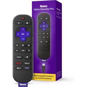 Roku Voice Remote Pro (2nd Ed.) | Rechargeable TV Remote Control with Hands-free Voice Controls, Backlit Buttons, & Lost Remote Finder - Replacement Remote Compatible with All Roku TV, Players & Audio