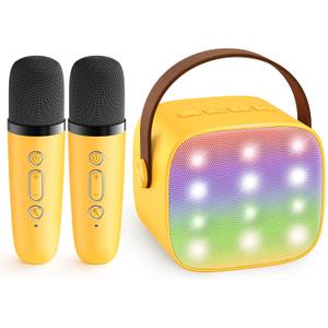 YLL Mini Karaoke Machine for Kids Adults, Portable Bluetooth Speaker with 2 Wireless Microphones, Birthday Gifts Toys for Girls Boys Ages 3, 4, 5, 6, 7, 8, 9,10,11,12+ Years Old Toddler (Yellow)