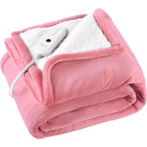 ESTINGO Heated Throw Blanket, Electric Blanket Throw Size with 4 Hours Auto Off & 5 Heating Levels, 50"x60" Electric Heated Blanket with ETL & FCC Certification for Home Office, Light Pink