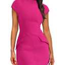 OFEEFAN Womens Summer Dress Mock Neck Short Sleeve Bodycon Party Club Mini Dresses,size Medium, Hot Pink 