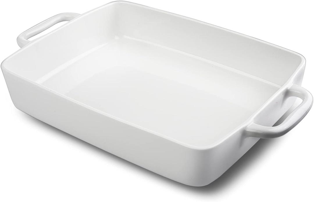 9 x13 Baking Dish Ceramic Lasagna Pan for Oven, Large Bakeware Tray Rectangular Casserole Dishes with Double Handle for Cooking and Daily Use -White