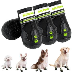 BECROWM Dog Shoes&Dog Boots for Small,Medium,Large Dogs,Waterproof Non-Slip Shoes for Winter&Hiking,Adjustable Paw Protection, for Dogs(#6(Width 2.76inch) for 55-66 lbs) (Black)