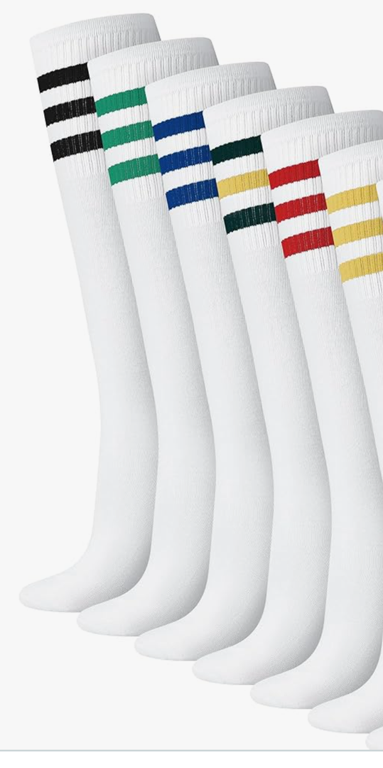 5 Pairs Retro Striped Tube Socks White over the Calf Tube Hoses Men Knee High Striped Athletic Socks for Men, Size 10-13, Multicolor