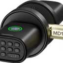 Fingerprint Door Knob, Keyless Door Knob with Keypad Biometric Electronic Thumbprint, Auto-Lock for Interior Doors for Bedroom, Home, Office, Garage, 4xAA Alkaline (NOT Included), MD1 Black