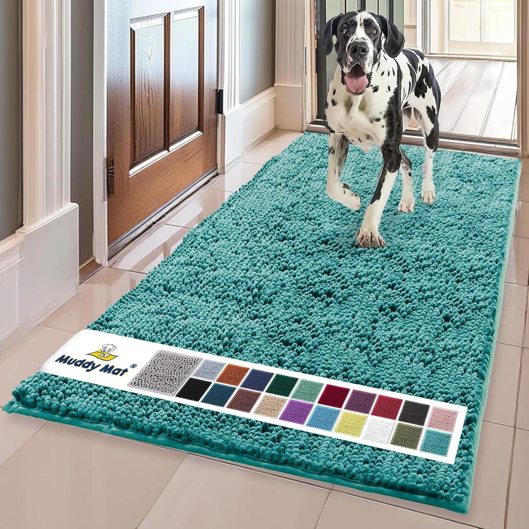 Muddy Mat | Super Absorbent Door Mat Indoor, Microfiber Quick Dry Chenille Entryway Rug, Non-Slip Front Door Mat, Indoor Mats for Entryway, Machine Washable Pet Rug, Teal 36"x60"