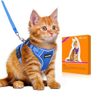 Halypet Cat Harness and Leash Set [MAX Safety 4th-Gen Upgrade] Escape Proof Adjustable Cat Leash Comfortable Soft Vest Easy to Wear Kitten Harness with Reflective Strip for Cats Walking, Medium Blue 