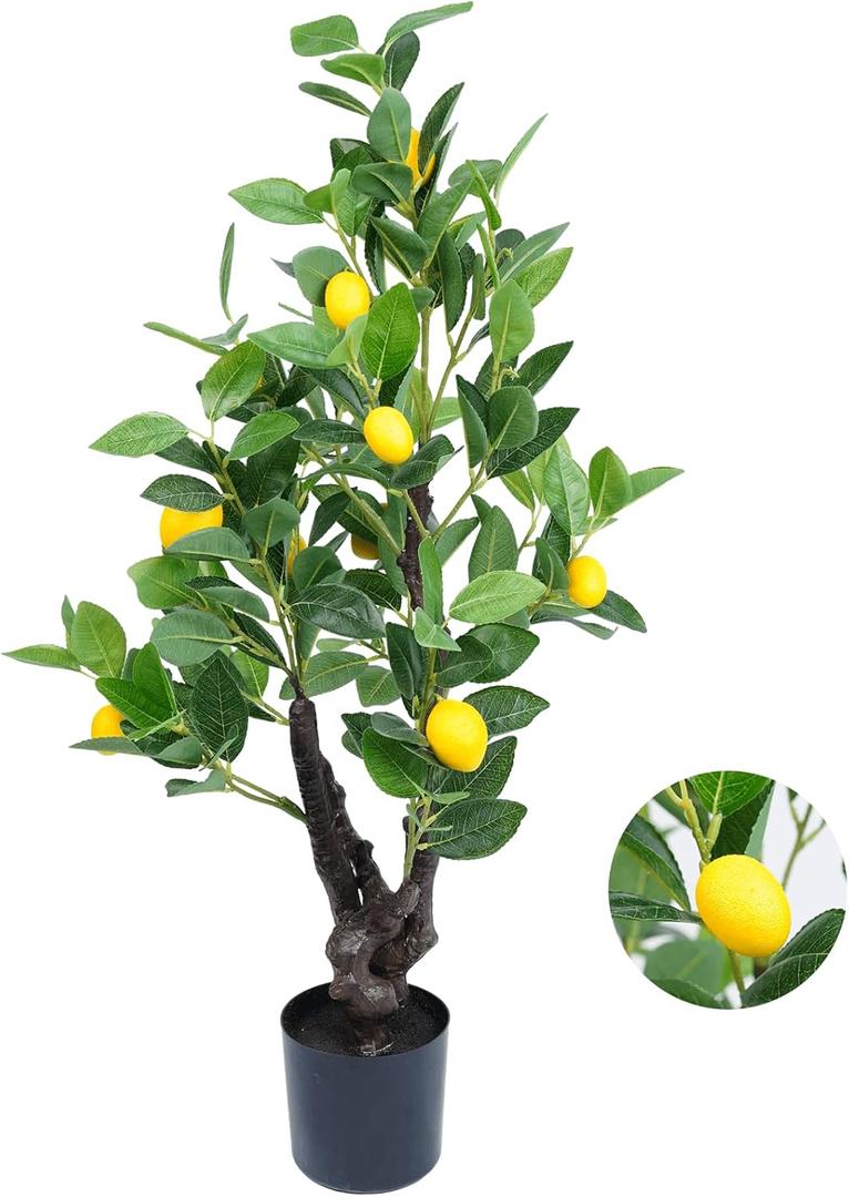 36" Artificial Lemon Tree with 10 Hand-Attached Fruits - Realistic Silk-Touch Foliage, Multi-Branch Design, Perfect for Home & Office Decor, Housewarming Gifts