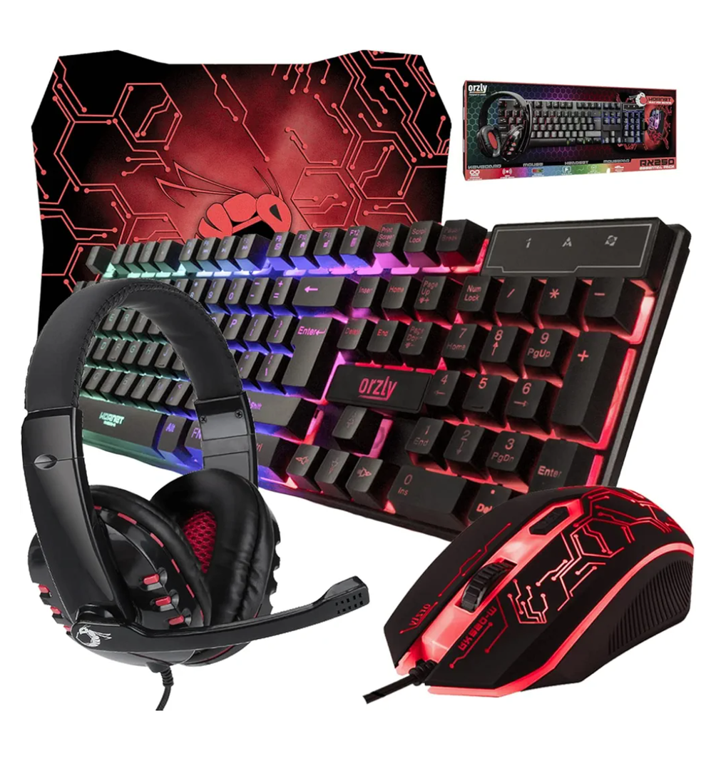 Gaming Keyboard and Mouse and Mouse pad and Gaming Headset, Wired LED RGB Backlight Bundle for PC Gamers and Xbox and PS4 Users - 4 in 1 Edition Hornet RX-250