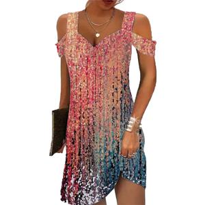 Pink Blue XL Summer Dresses for Women 2026 Cold Shoulder V Neck Vintage Print Cami Dress Beach Vacation Boho Mini Sundress,XL