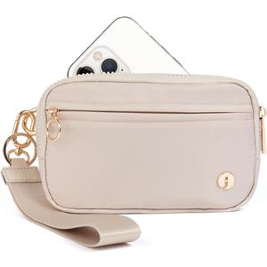 Wristlet Keychain Wallets for Women RFID Blocking Credit Card Holder Small Zipper Coin Phone Purse Change Pouch with ID Window and Detachable Wrist Strap Beige