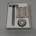 Double Edge Safety Razor with Stand, Single Blade Razors for Men and Women, Reusable Metal Razor, with 10 Double Edge Blades, Smooth and Close Shave, Shiny Silver