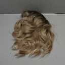 Short Ombre Blonde Curly Bob Wig with Bangs for Women, Side Part, Real Human Hair, Dark Roots, Lightweight, Tangle-Free for Daily Use (Dirty Blonde, 12-14 inch)