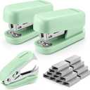 WORKPRO Small Stapler with Staples, Green Stapler Set Includes Two Mini Staplers, One Staple Remover, 2000 Standard Staples - Cute Staplers for Desk with Non-Slip Base, Lock Design, Portable