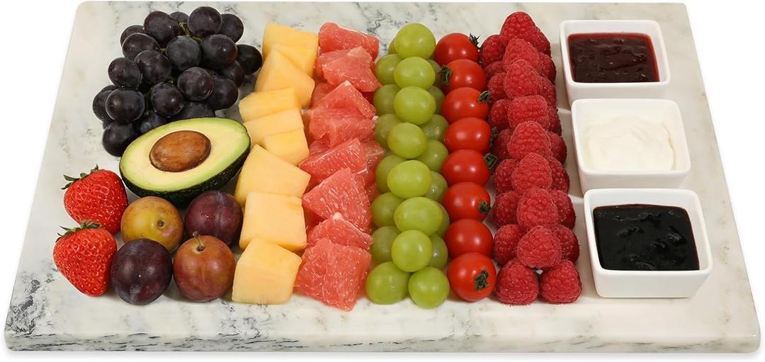 White Marble Cutting Board, 16x20 Inch Marble Pastry Board With Non-Slip Feet For Cheese, Charcuterie, Dough, Chocolate, Dessert, Pack Of 1 Piece