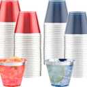 LIYH 100 Pcs 9 oz Red and Blue Disposable Plastic Cups, 4th of July Plastic Wine Glasses for Celebrate, 4th of July Disposable Party Cups for Independence Memorial Veterans Day 50 Each
