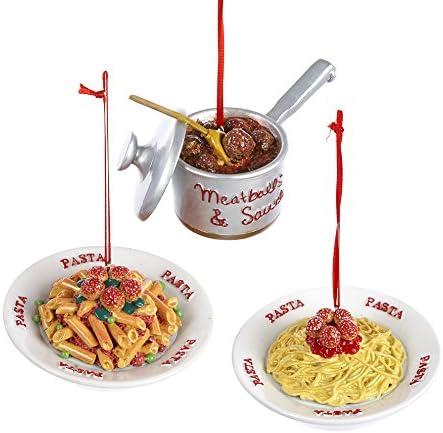 Kurt Adler 3"-3.5" Meatballs Pasta and Sauce Pan Ornaments (Set of 3)