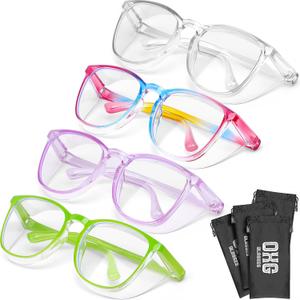 OXG 4 Pack Safety Glasses Anti Fog Goggles, Blue Light Blocking Stylish Safety Glasses for Women Nurses Protective Eyewear (Rainbow+clear+purple+green)
