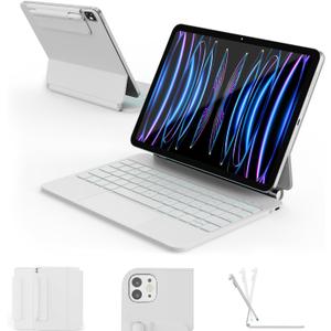RAYMCRAFT for iPad Air 11inch (M3 2025 / M2 2024) & iPad Pro 11 inch(1st/2nd/3rd/4th Gen), Magic Keyboard for Air 4/5 10.9", Springy Backlit Keys, StainResistant Surface, MultiTouch Trackpad, White
