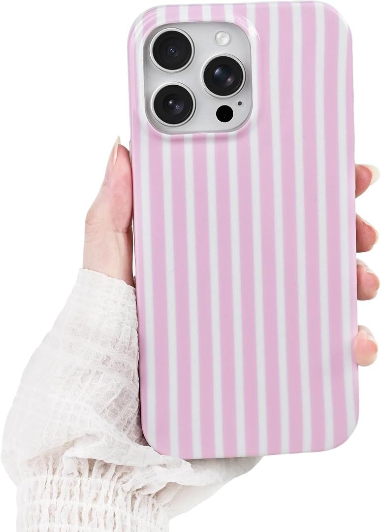 Compatible with iPhone 16 Pro Max Case,Cute Aesthetic Striped Pattern Cover for Women Girls,Soft TPU Shockproof Protective Stylish Kawaii Phone Case for iPhone 16 Pro Max 6.9",Pink