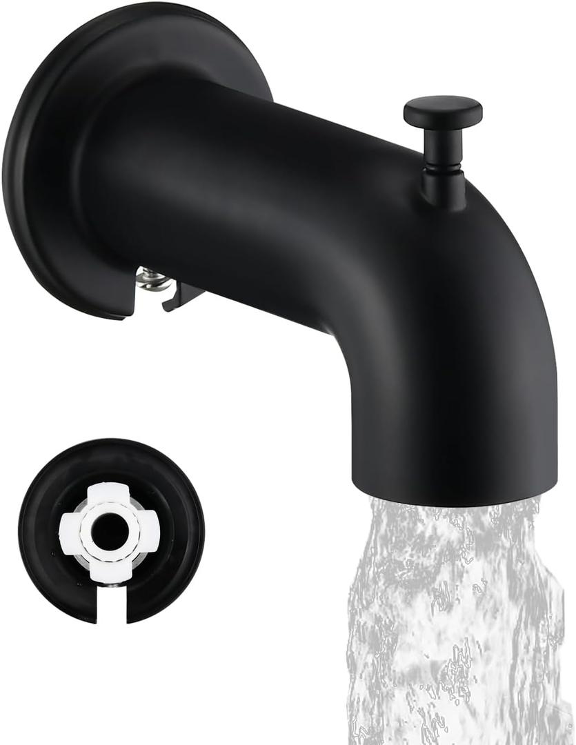 Slip-On Extra Long Tub Spout with Diverter, 1/2 Inch Slip Fit Connection,Matte Black
