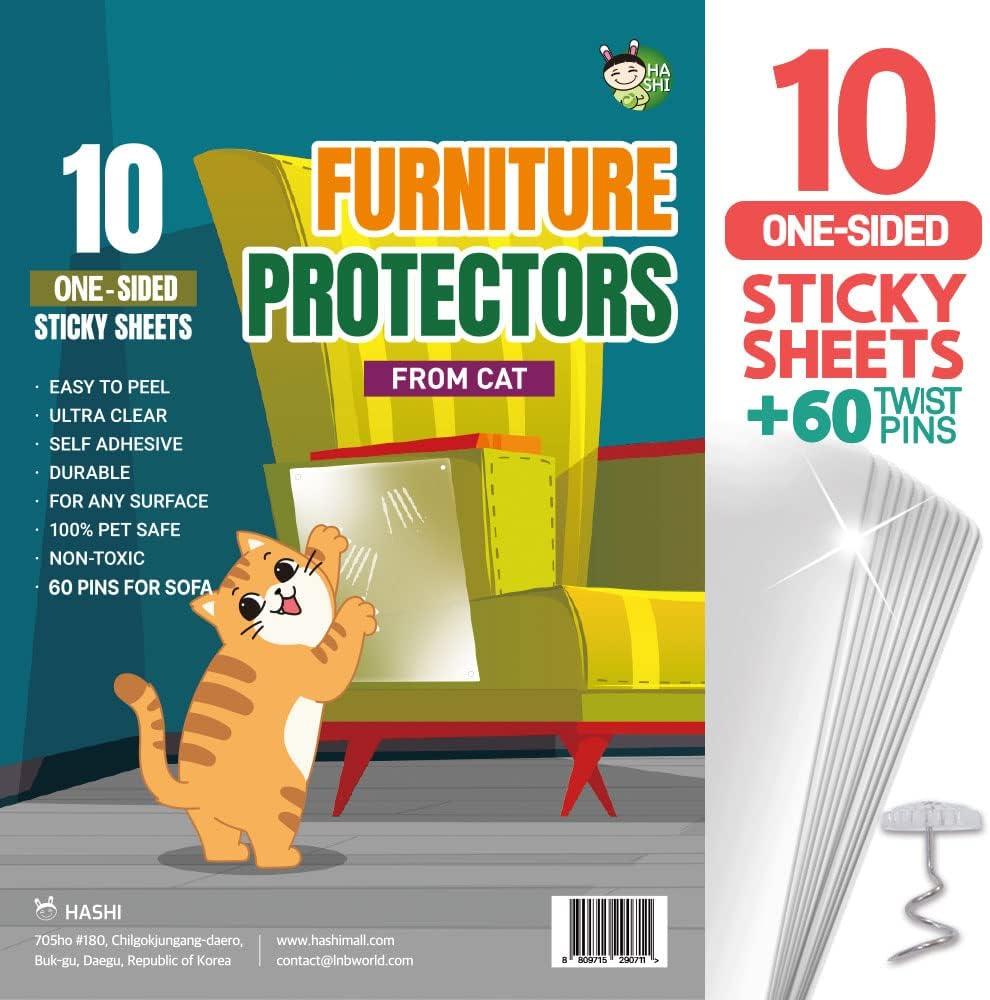 3 x HA SHI Cat Scratch Protector  Furniture Shield Sheets or Sticky Tape, Large Coverage, Pet Safe (Single-Sided)