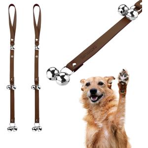 Leather Dog Doorbells for Door Knob, Adjustable Brass Potty Training Bells for Puppy to Go Outside, Easy Dog Door Bell for Potty Training