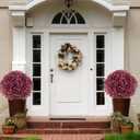 Artificial Boxwood Topiary Balls  Set of 2 UV-Resistant 23" Rose-Colored Faux Shrubs with Ground Spikes, Faux Evergreen Decorative Plants for Outdoor Indoor Porch Patio Garden
