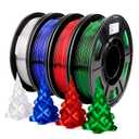 AMOLEN 3D Printer Filament Bundle, PETG Filament 1.75mm,Transcucent Clear/White,Red,Green,Blue Filament,PETG Transparent Filament with Light Transmission Feature,250g x 4 Spools Set