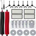 24 Pcs Accessories Kit Compatible with Roborock Qrevo Master/Qrevo Slim Robot Vacuum 2 Roller Brush 4 Mop Pads 4 Hepa Filters 6 Side Brushes 6 Vacuum Bags 1 Cleaning Brush 1 Screwdriver