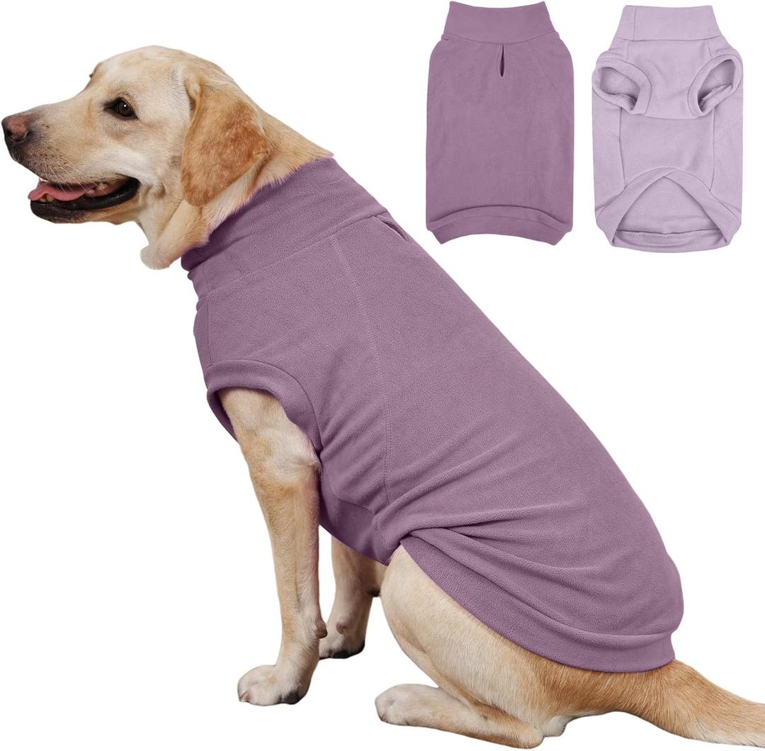 IECOii 2 Pack Fleece Dog Sweaters for Large Dogs - Stretchy & Warm Dogs Fleece Sweater for Labrador Boy Girl, Comfortable & Warm, Machine Washable, Fall & Winter (Size XXXL,Dark Purple & Light Purple)