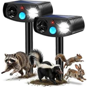 Solar Animal Repeller Outdoor, Motion Activated Ultrasonic Pest Deterrent with LED Light, Waterproof Repellent for Yard Garden, Raccoon Squirrel Rabbit Cat Dog, 2 Pack