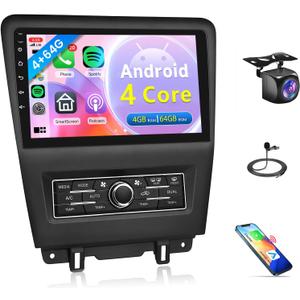 4Core 4G+64G CAR Radio for Ford Mustang 2010-2014, Rimoody Car Stereo with Wireless Carplay and Android Auto Mirror Link Android GPS WiFi 10.1 Inch Touchscreen BT FM/RDS EQ SWC Backup Camera