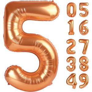 Orange 5 Balloon, Number Balloon 40 Inch, Orange Party Supplies, 5th Birthday Balloon Decorations, 5 Number Balloons, Number 5 Balloon