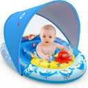 EZIGO Baby Pool Float with Canopy UPF50+ Sun Protection, Inflatable Kids Pool Floats with Ocean Animal Toys for Baby 6-36 Months, Infant Swimming Float with Adjustable Safety Seat for Boys Girls