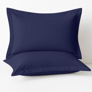 2 Pack Pillow Shams Queen Size 20x30 600 Thread Count 100% Organic Cotton Navy Blue Pillow Covers with 2 Inch Flange, Soft & Smooth Premium Hotel-Quality Pillowcases Set of 2
