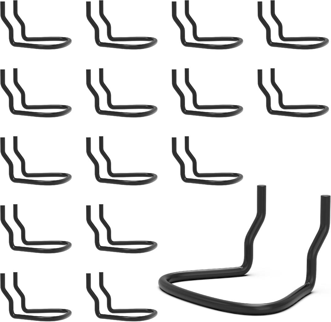 HUHOLE 16 Pack Pegboard Pliers HolderBlack Stainless Steel Peg Board Tool Holders for Garage Organization-Secure Ring Style Hooks for Pliers, Wrenches & ScissorsFits 1/4, 3/16, 1/8 Inch Boards
