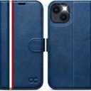 OCASE Compatible with iPhone 13 Wallet Case, PU Leather Flip Folio Case with Card Holders RFID Blocking Kickstand [Shockproof TPU Inner Shell] Phone Cover 6.1 Inch 2021 (Spliced Blue)