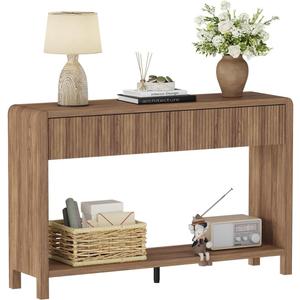 FATORRI Console Sofa Table for Entryway, Wood Foyer Tables for Living Room, Farmhouse Couch Table behinde Sofa with 2 Drawers for Hallway Storage (47.2 inch, Walnut)