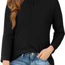 3 x Haloumoning Girls Long Sleeve Tees Kids Casual Crewneck Pleated T Shirts Cute Fall Tops 5-14 Years (Black)