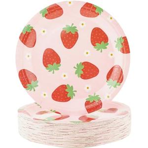 SHIBADOU Strawberry Paper Plates - 29 PCS Disposable Dessert Plates for Birthday Party, Baby Shower, Summer Fruit Party (7 inches)