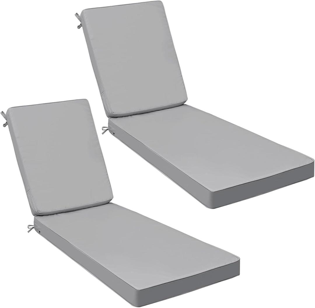 AAAAAcessories Outdoor Chaise Lounge Cushions, Fade-Resistant, Waterproof Patio Furniture Replacement Cushions, 74" x 23" x 3", Set of 2, Gray