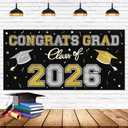 5 x 2026 Graduation Party Plastic Backdrop - 65" x 32.7" Congrats Grad Banner in Black, Large Class of 2026 Decorations, Photography & Grad Party Supplies
