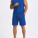JMIERR Men's Retro Washed Sleeveless T-Shirt & Shorts Set, L, Blue