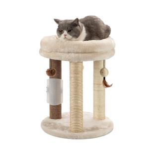 MECOOL 4in1 Small Cat Tree,Scratching Post with Tower Soft Bed, Sisal Carpet Jute Posts with Three Hanging Ball Toys and Massage Brush for Indoor Cats and Kittens (Beige)