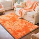 Mottling Orange Fluffy Rug Shag Area Rug, 2x4 Area Rugs for Girls Bedroom, Soft Cute Baby Play Mat, Indoor Floor Carpet for Teen, Nursery, Preppy Dorm, Plush Aesthetic Bedside Rug